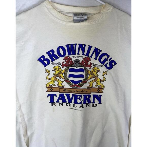 VTG Brownings Tavern Sweatshirt Mens XL Beer Lager Thrashed Crewneck 90s 1992 - Picture 2 of 16